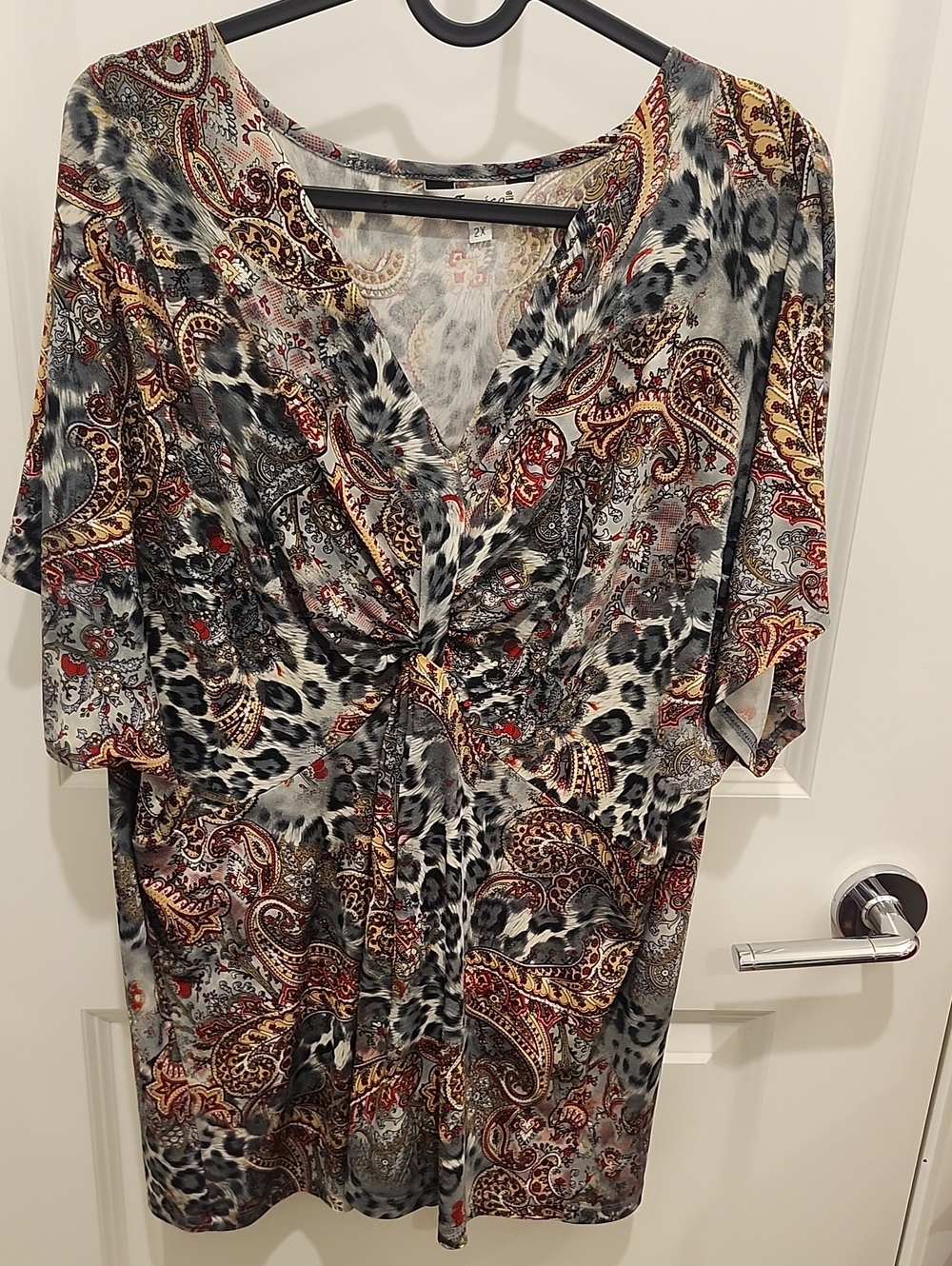 Jessica Plus Paisley & Animal Print Short Sleeve Blouse Womens Size 2X
